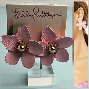 Lilly Pulitzer Drop Earrings Oversized Orchids Pink Metal Silhouette Exquisite